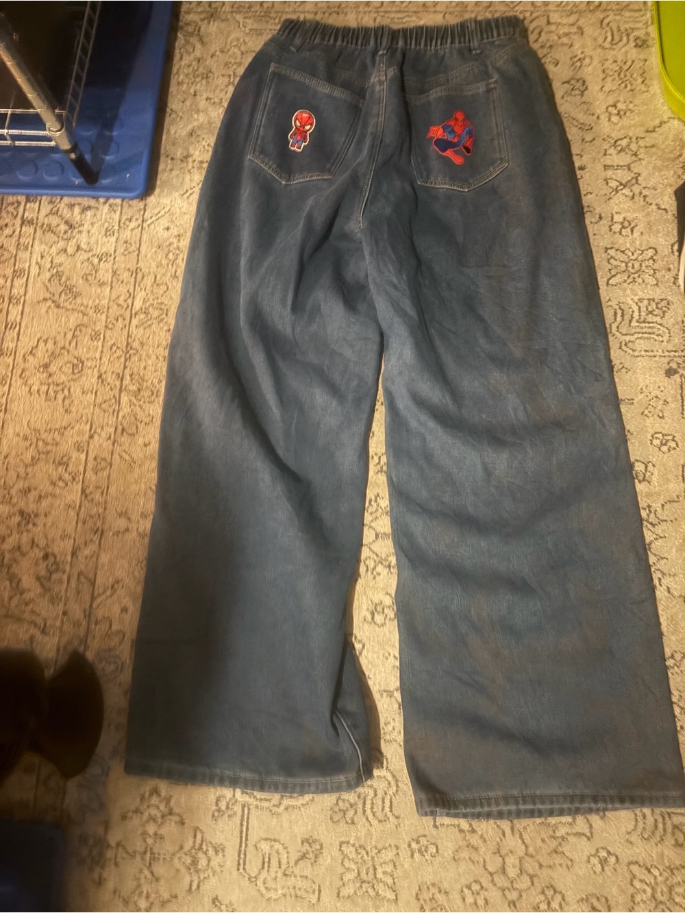 Y2K custom Spider-Man jnco style custom patchwork  baggy wide leg jeans